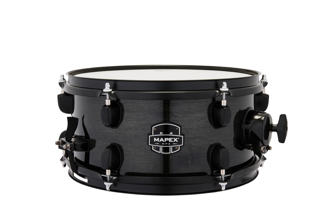 Mapex MPX Maple/Poplar Hybrid 12" x 6" Side Snare Drum â€“ Trans Midnight Black (MPNMP2600BMB) featuring a maple/poplar hybrid shell and tight, punchy tone with elegant black finish.