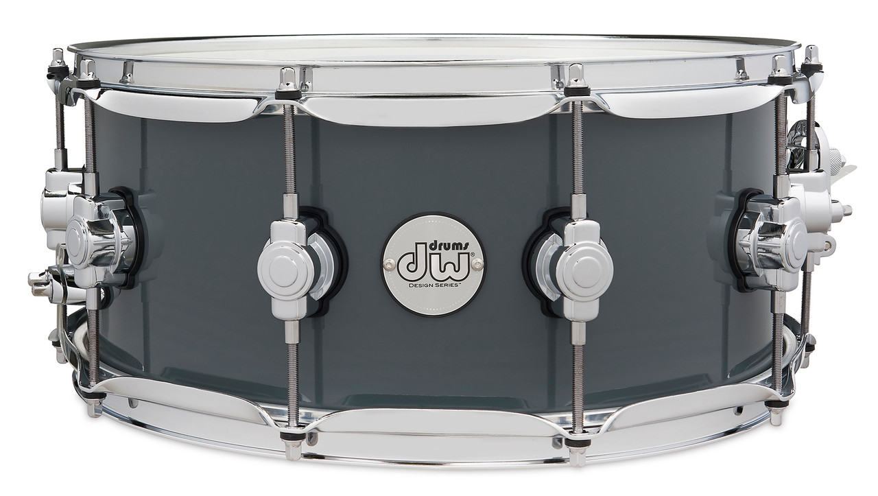 DW Design Series 14" x 6" Snare Drum - Steel Grey (DDLG0614SSSG) featuring an all-maple shell, chrome hardware, and sleek finish for balanced tone and studio-grade performance.