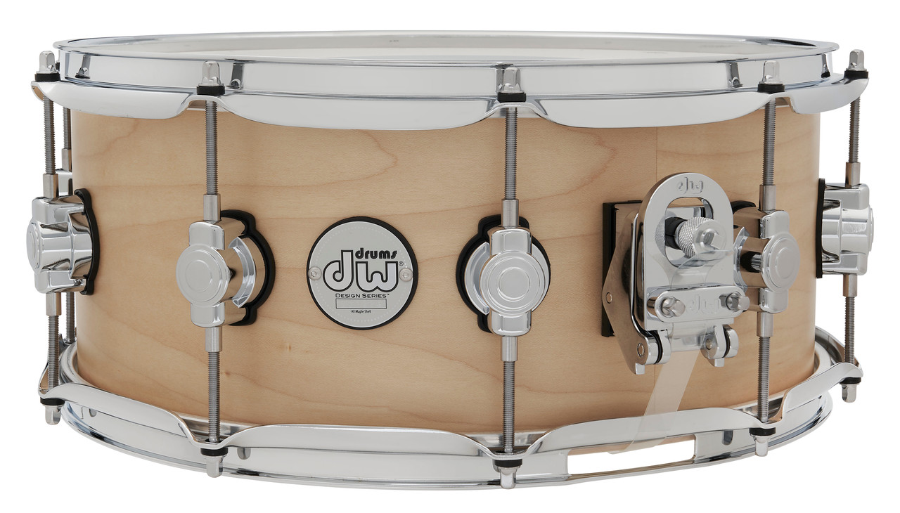 DW Design Series 14" x 6" Snare Drum - Natural Satin (DDLM0614SSNS) featuring a 10-ply maple shell with warm, balanced tone and satin natural finish for a classic DW look.