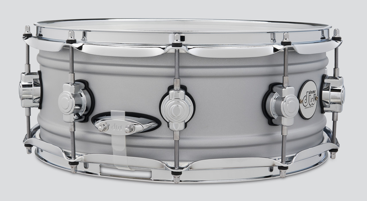 DW Design Series 14" x 5.5" Matte Aluminum Snare Drum (DDSD5514MACR) featuring a seamless aluminum shell with matte finish for crisp attack, clarity, and lightweight performance.