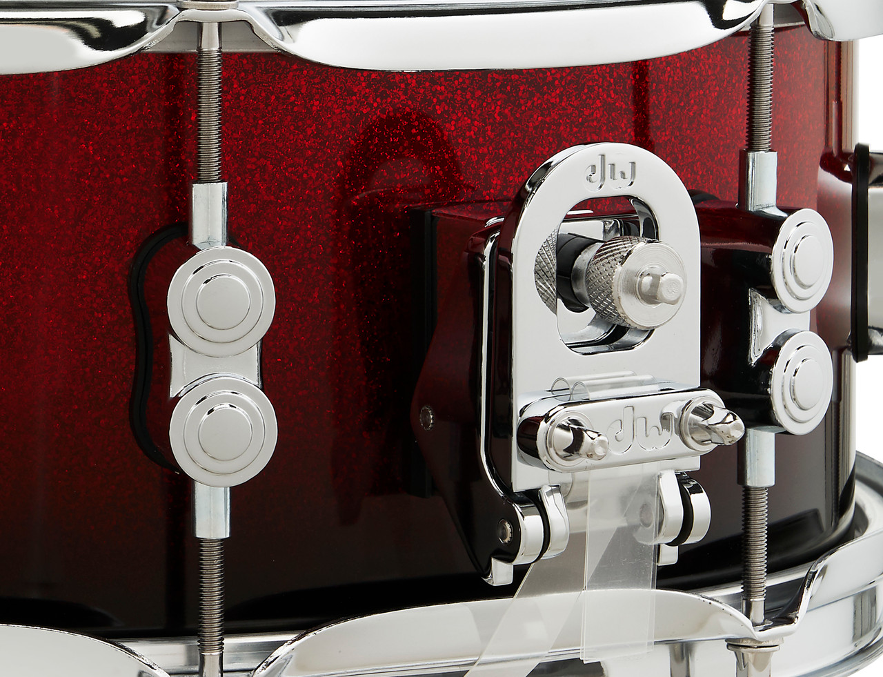 PDP Concept Maple 5.5x14 Snare Drum in Red to Black Fade Lacquer finish with maple shell and chrome hardware, blending modern style with warm tone.