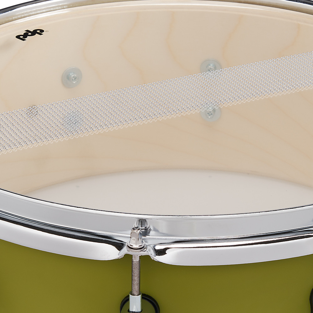 PDP Concept Maple 5.5x14 Snare Drum in Satin Olive FinishPly with maple shell and chrome hardware, featuring balanced tone and smooth matte finish.