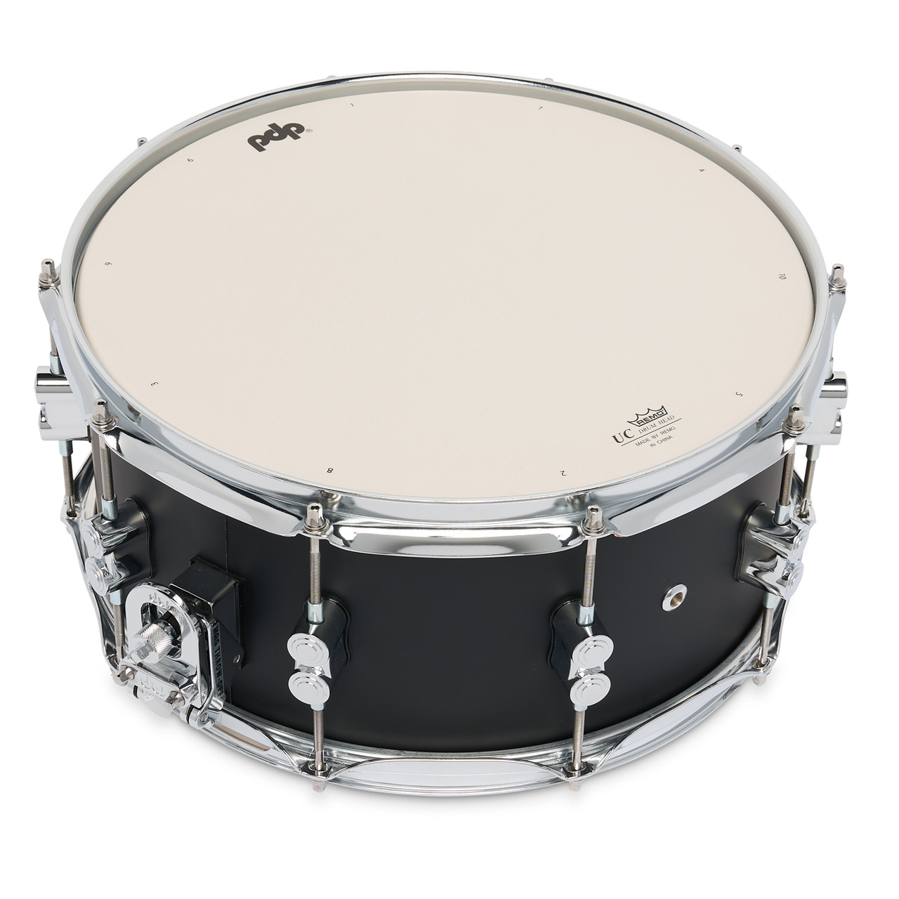 PDP Concept Maple 6.5x14 Snare Drum in Satin Black FinishPly with maple shell and chrome hardware, offering bold tone and modern black satin styling.