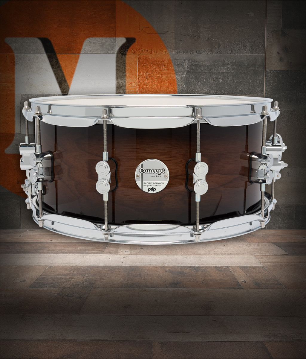 PDP Concept Maple Exotic 6.5x14 Walnut to Charcoal Burst Lacquer Snare (PDCMX6514SSWC) | Musician Madness