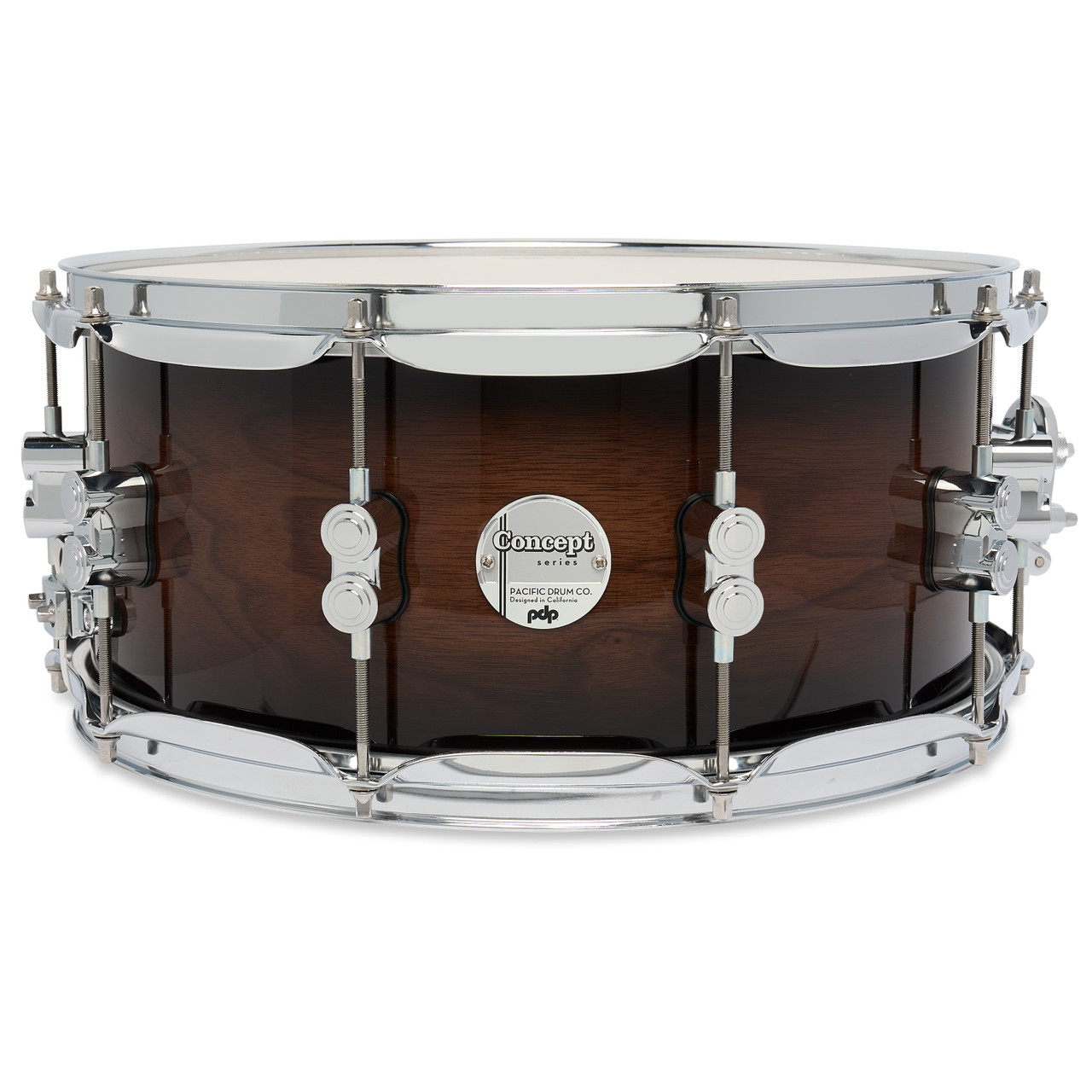 PDP Concept Maple Exotic 6.5x14 Walnut to Charcoal Burst Lacquer Snare (PDCMX6514SSWC) | Musician Madness