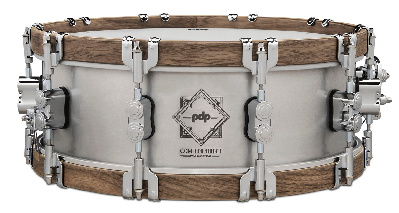PDP Concept Select 5x14 3mm Aluminum with Walnut Wood Hoops Snare (PDSN0514CSAL) | Musician Madness