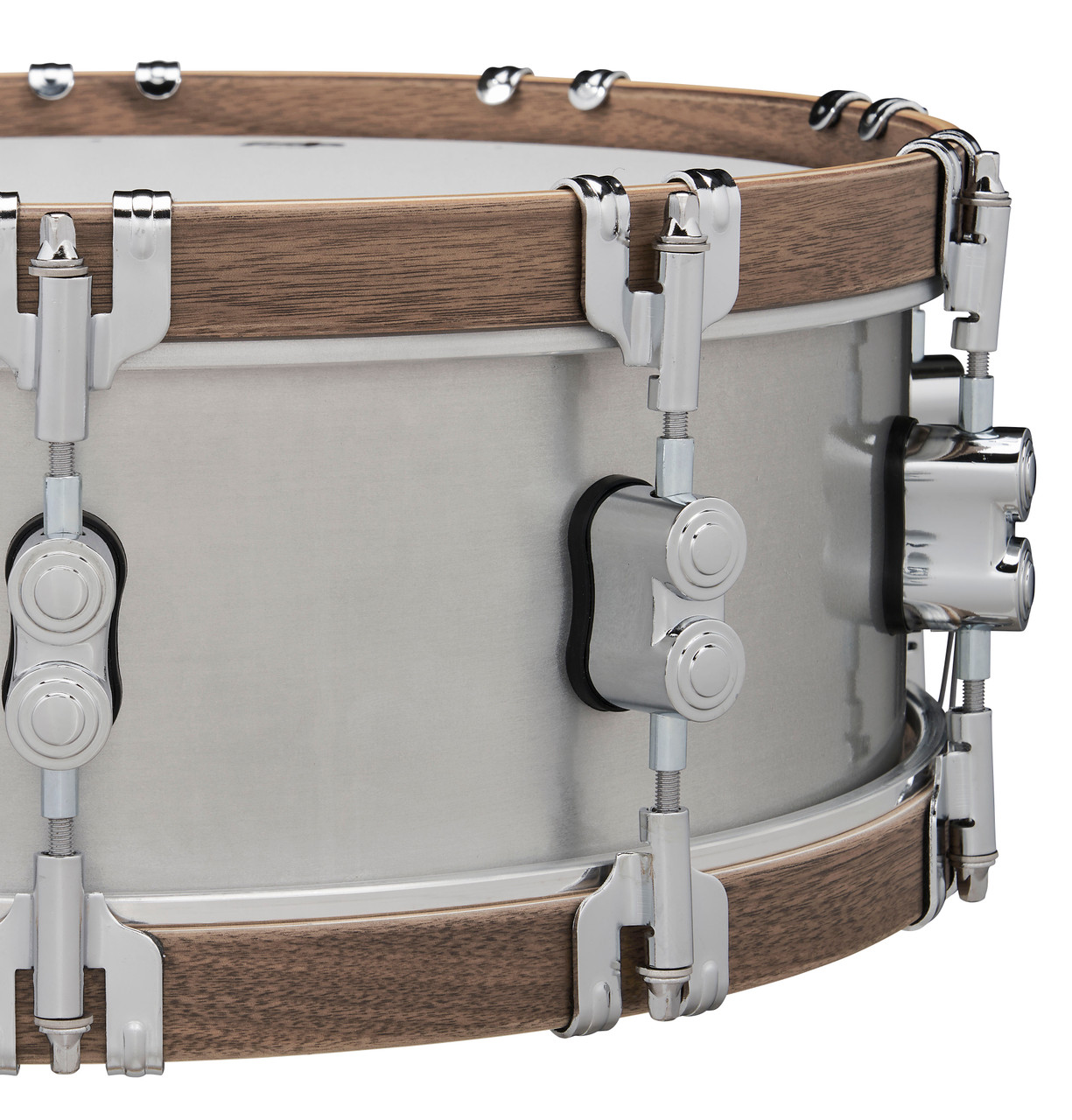 PDP Concept Select 5x14 3mm Aluminum with Walnut Wood Hoops Snare (PDSN0514CSAL)