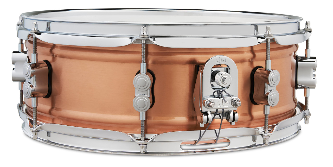 PDP Concept Series 5x14 Snare Drum in Natural Satin Brushed Copper with 1.2mm shell and chrome hardware, delivering warm tone, crisp attack, and stunning metallic style.