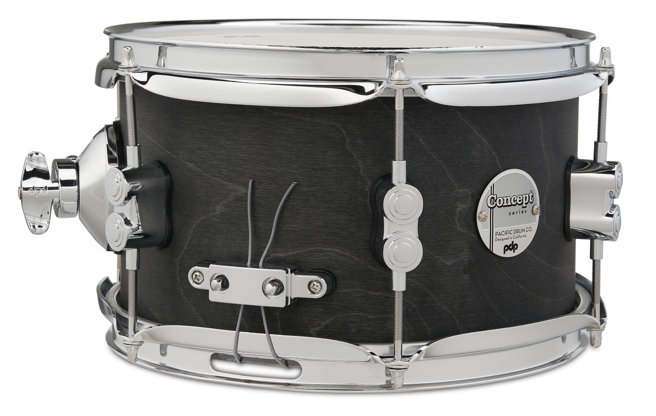 PDP Concept Series 6x10 Black Wax Maple Snare Drum in Satin Black finish with chrome hardware, offering warm maple tone and tight, responsive attack.
