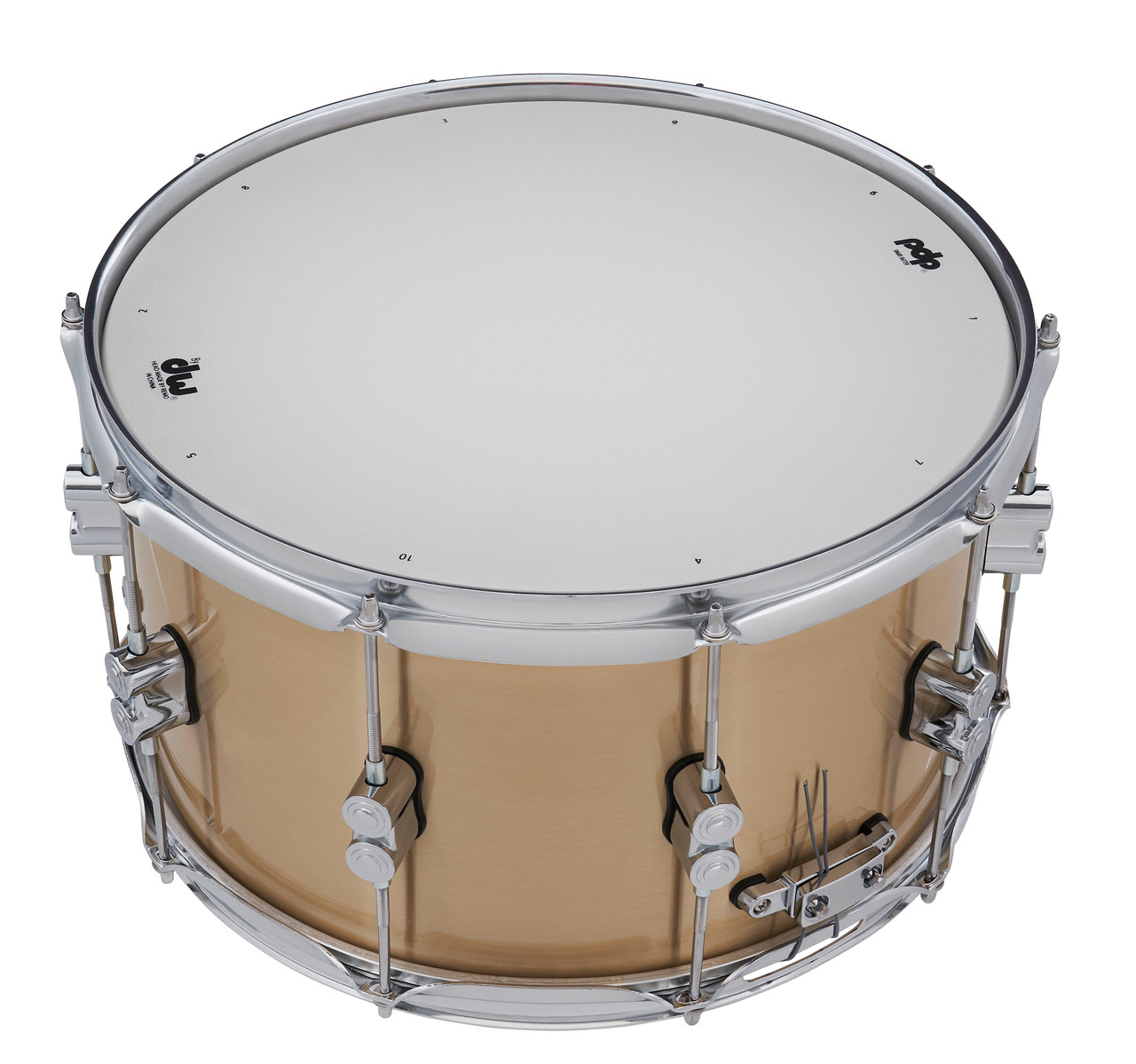 PDP Concept Select 8x14 Snare Drum with 3mm Bell Bronze shell and chrome hardware, offering bold tone, long sustain, and a powerful, professional sound.