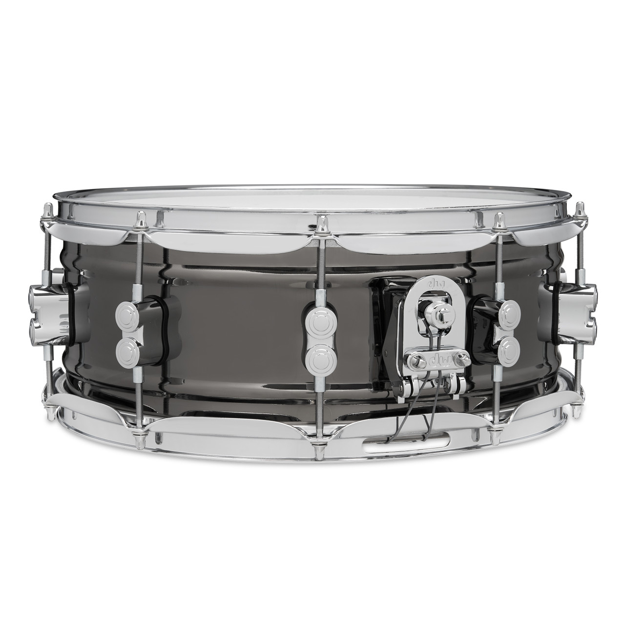PDP Concept Series 5.5x14 Snare Drum in Black Nickel Over Steel finish with chrome hardware, producing bright tone, sharp attack, and modern visual appeal.