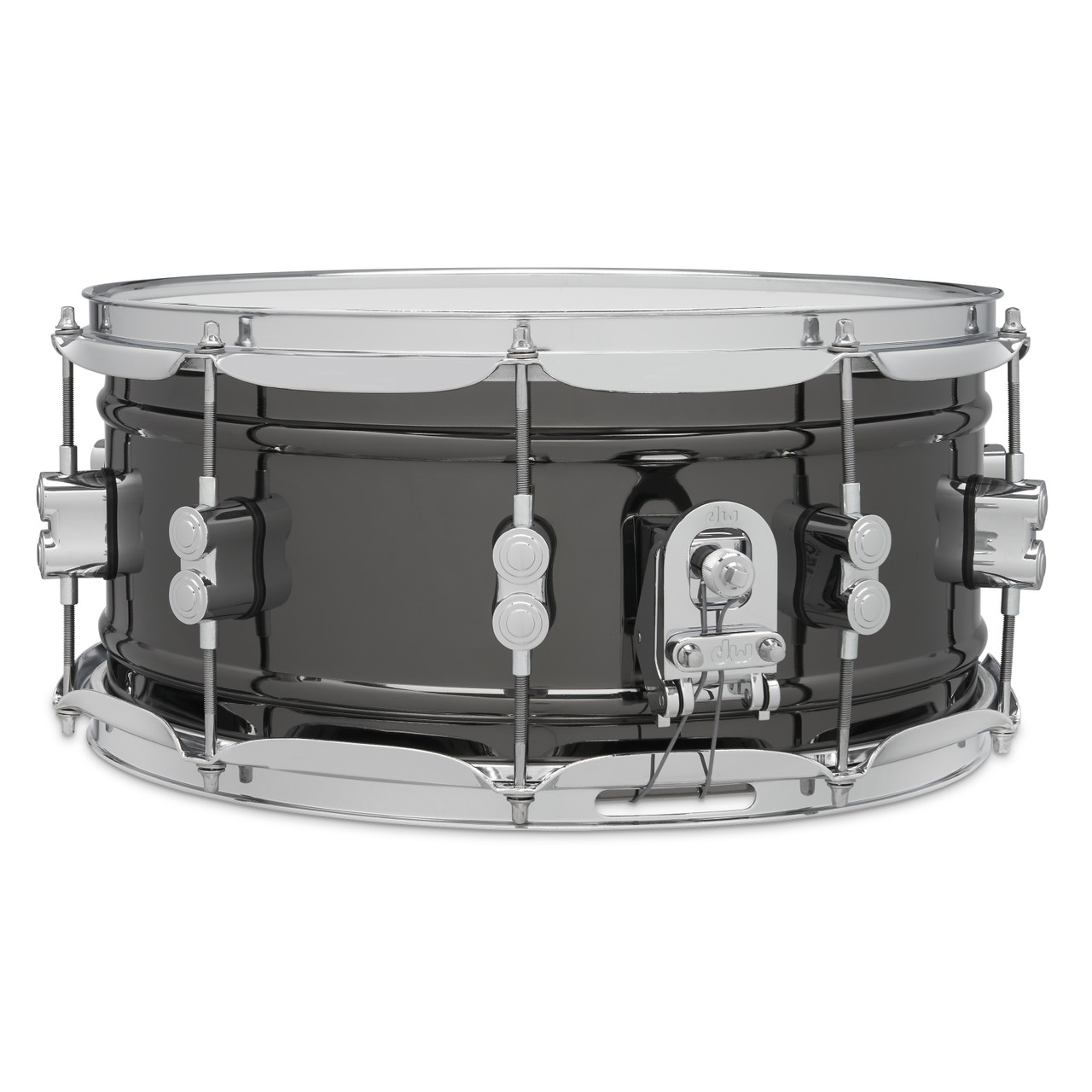 PDP Concept Series 6.5x14 Snare Drum in Black Nickel Over Steel with chrome hardware, featuring powerful tone, cutting projection, and stylish modern finish.