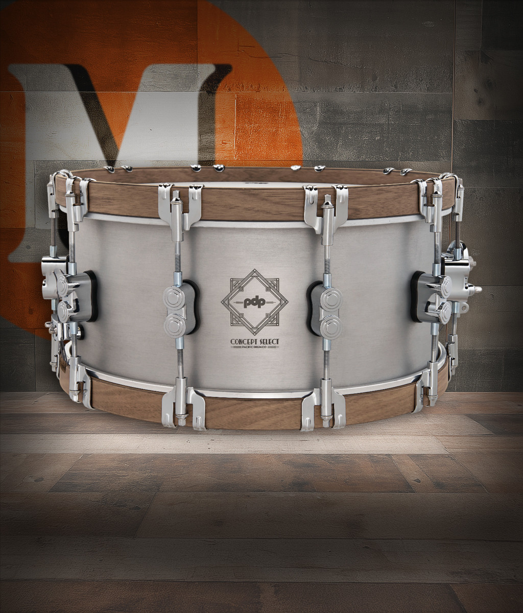 PDP Concept Select 6.5x14 3mm Aluminum with Walnut Wood Hoops Snare (PDSN6514CSAL) | Musician Madness
