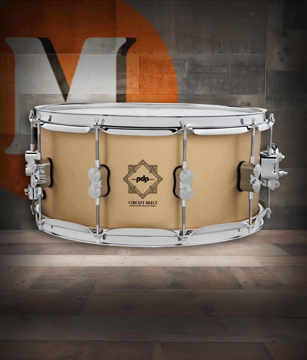 PDP Concept Select 6.5x14 Snare Drum with 3mm Bell Bronze shell and chrome hardware, offering warm tone, crisp attack, and elegant professional design.