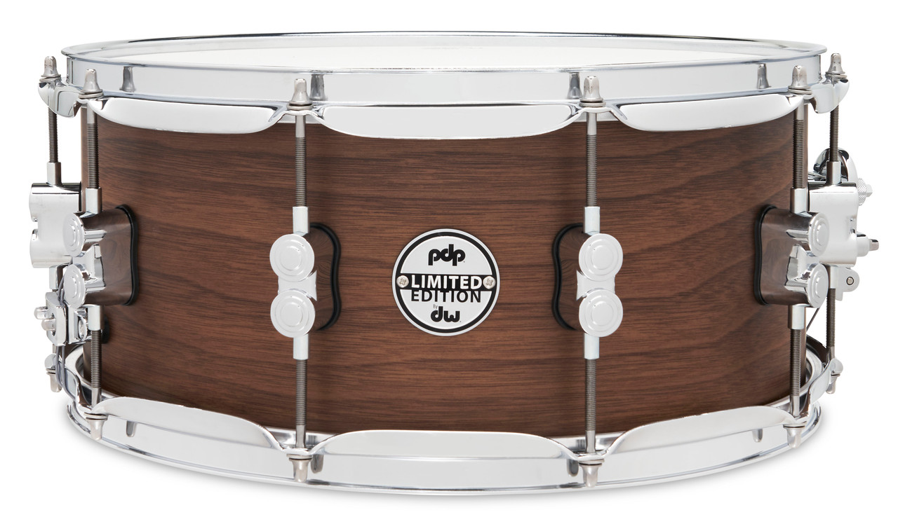 PDP LTD 6.5x14 Snare Drum with Maple/Walnut hybrid shell in Natural Satin finish, offering warm resonance, full-bodied tone, and premium craftsmanship.
