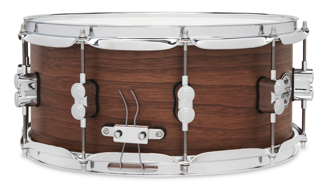 PDP LTD 6.5x14 Snare Drum with Maple/Walnut hybrid shell in Natural Satin finish, offering warm resonance, full-bodied tone, and premium craftsmanship.