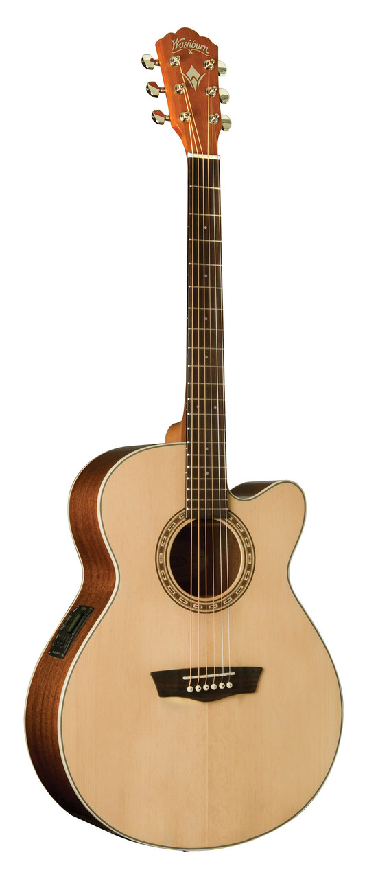 Washburn WG7SCE-A-U Harvest Grand Auditorium Cutaway Acoustic Guitar in Natural finish with solid spruce top and onboard electronics – Musician Madness