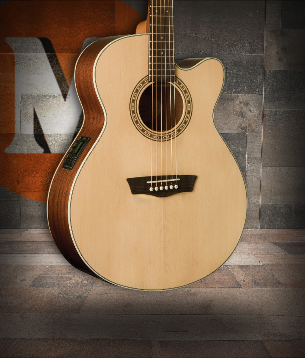 Washburn WG7SCE-A-U Harvest Grand Auditorium Cutaway Acoustic Guitar in Natural finish with solid spruce top and onboard electronics – Musician Madness