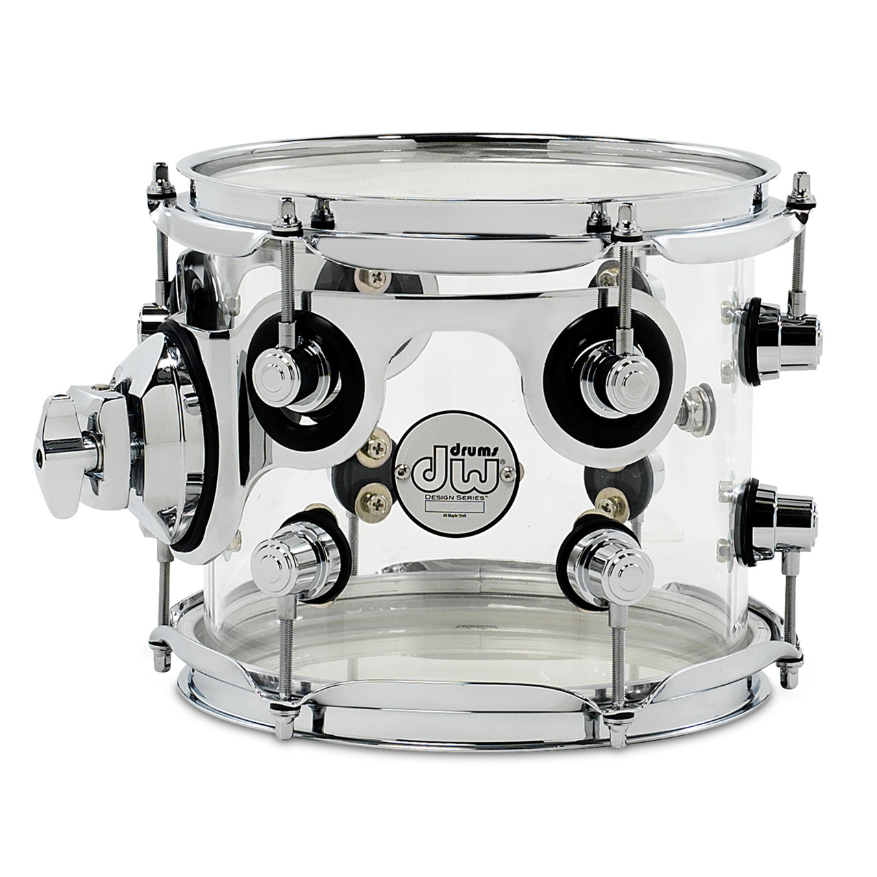 DW Design Series Acrylic Suspended Tom, 7x8 - Clear w/Chrome  (DDAC0708STCL) | Musician Madness