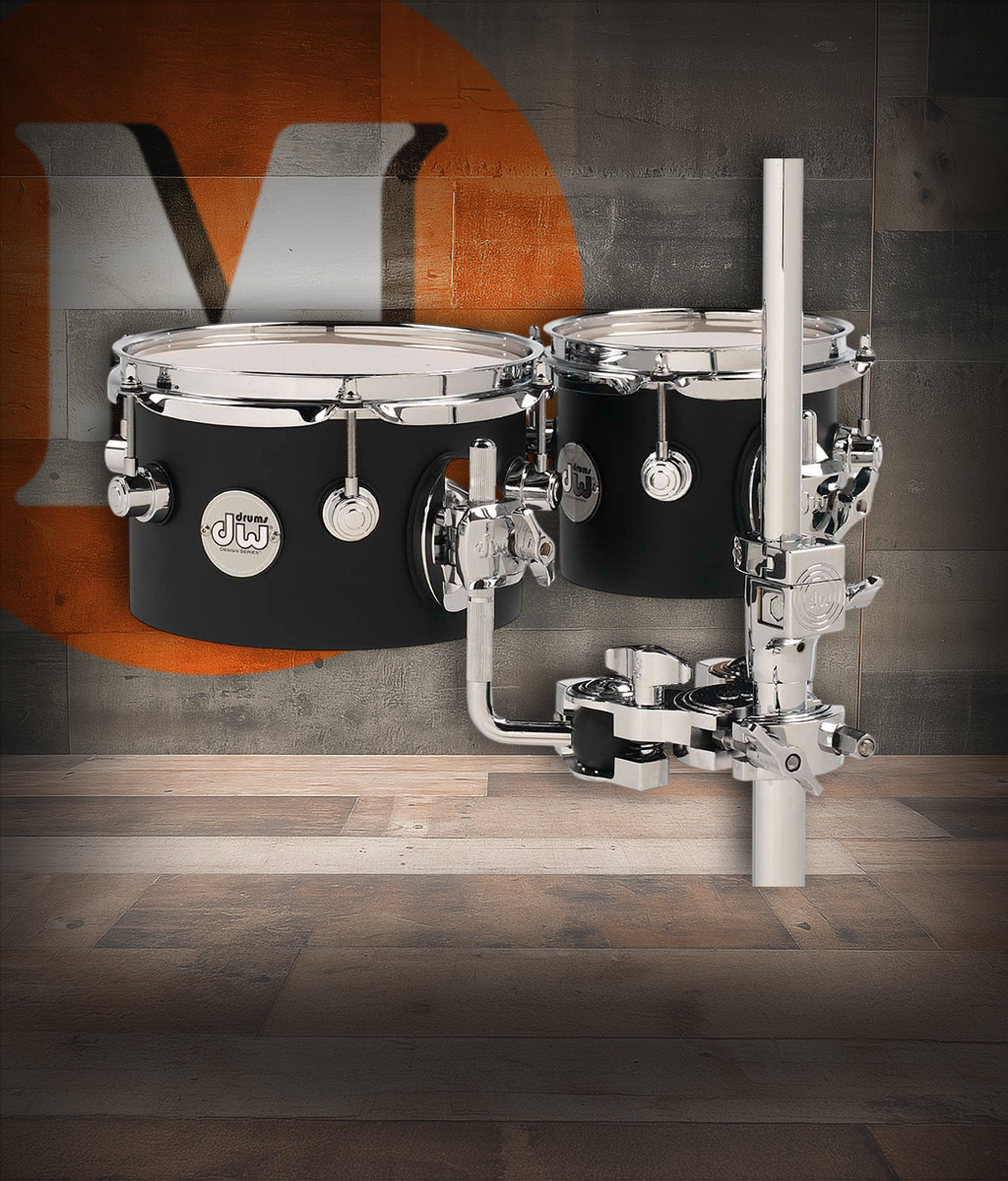 DW Design Series Concert Toms 5x6 and 5x8 in Black Satin Lacquer finish with chrome hardware – professional DW percussion set – Musician Madness
