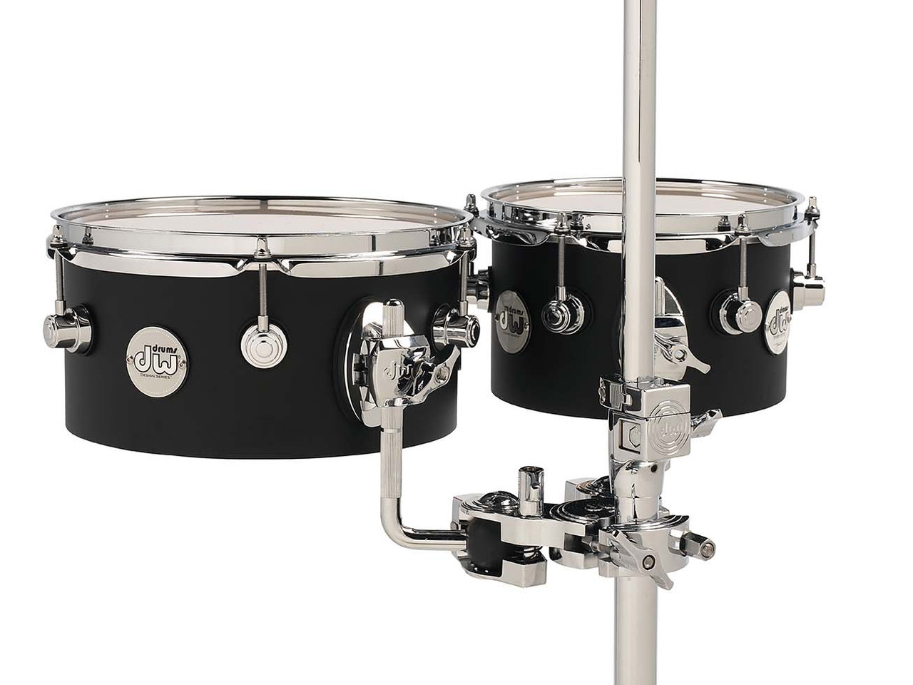 DW Design Series Concert Toms 5x8 and 5x10 in Black Satin Lacquer finish with chrome hardware – premium DW percussion tone – Musician Madness