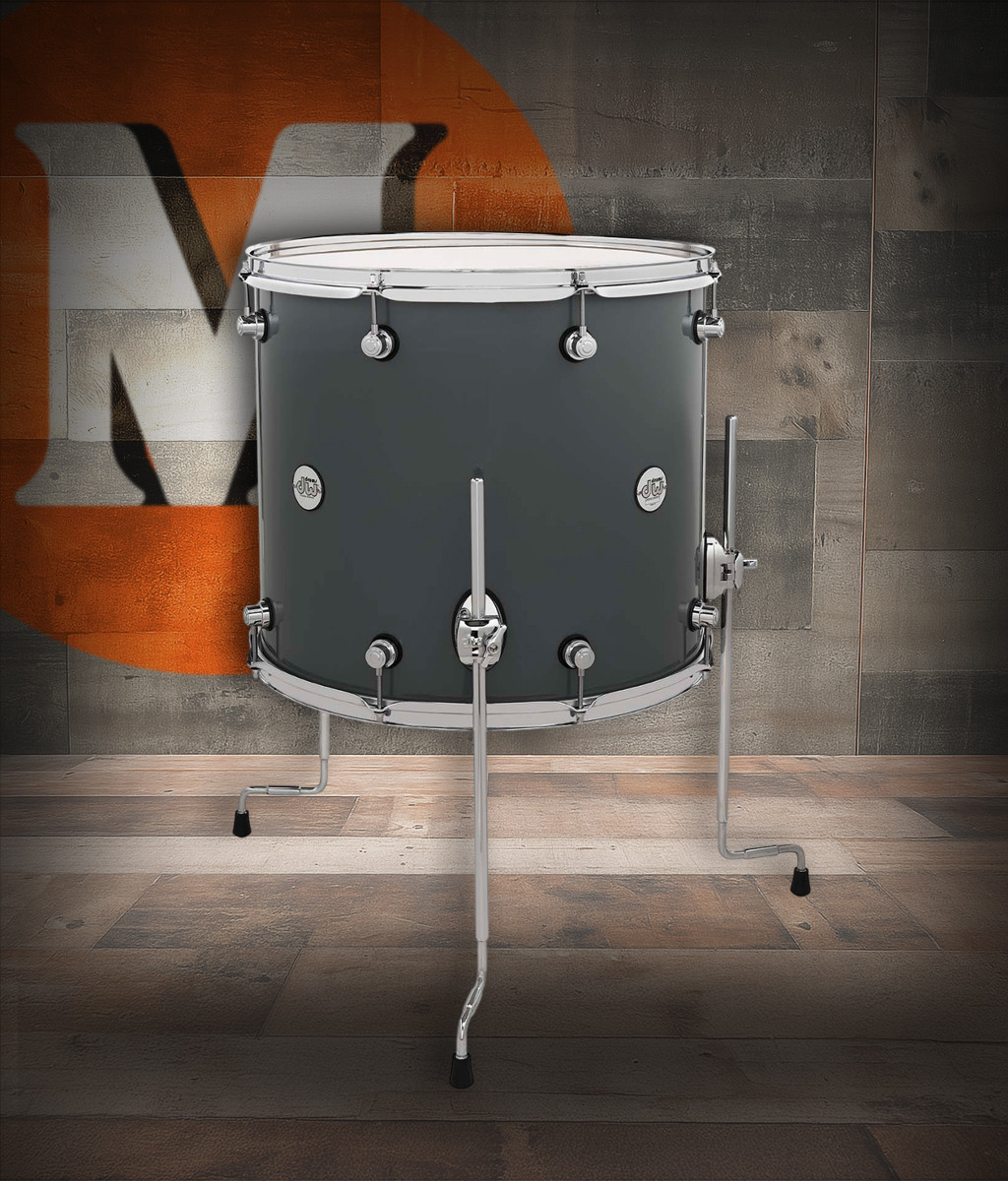 DW Design Series 16x18 Maple Floor Tom in Steel Gray Lacquer with maple shell and chrome hardware - deep, resonant DW tone - Musician Madness