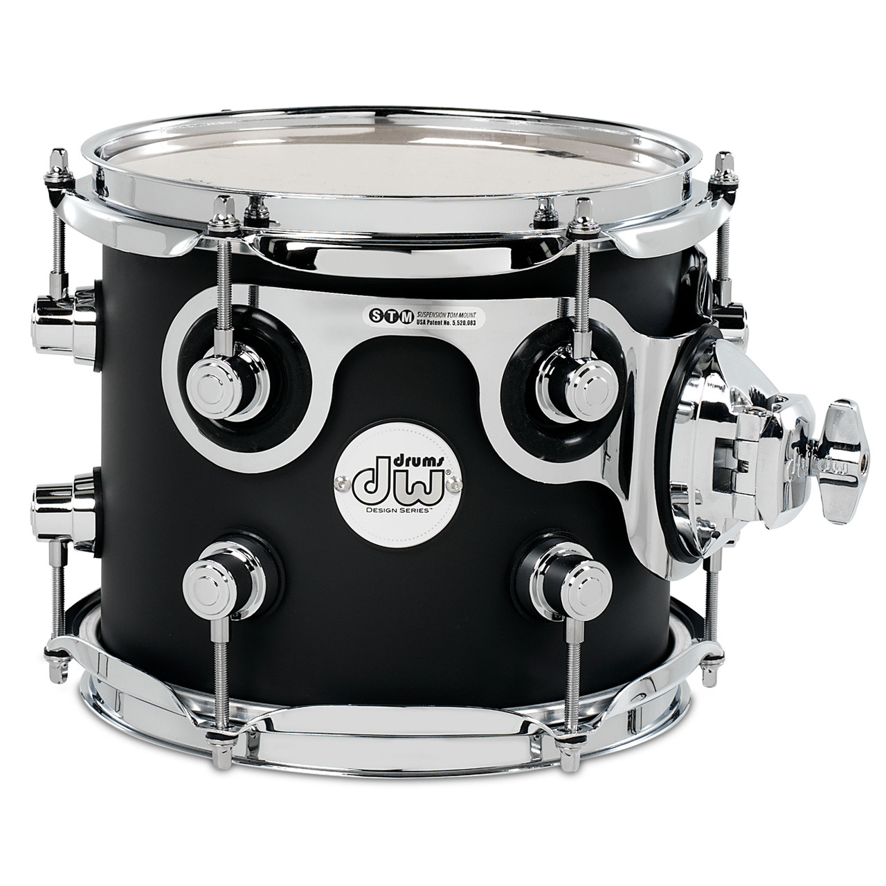 DW Design Series Maple Suspended Tom, 7x8 - Black Satin Lacquer w/Chrome Hardware (DDLM0708STBL) | Musician Madness