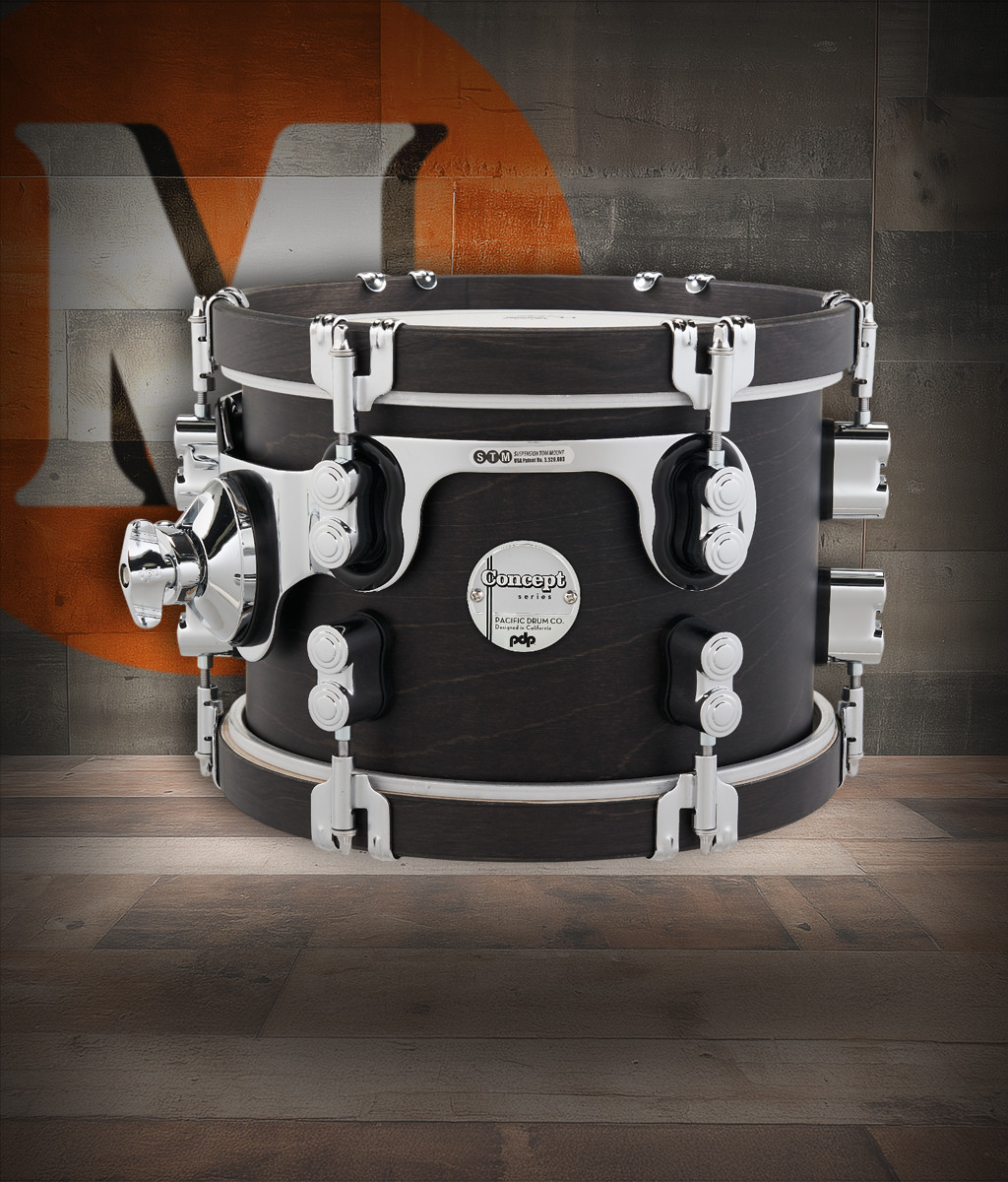 PDP Concept Classic 7x10 Tom in Ebony Stain with matching ebony hoops and maple shell construction - vintage tone and style - Musician Madness