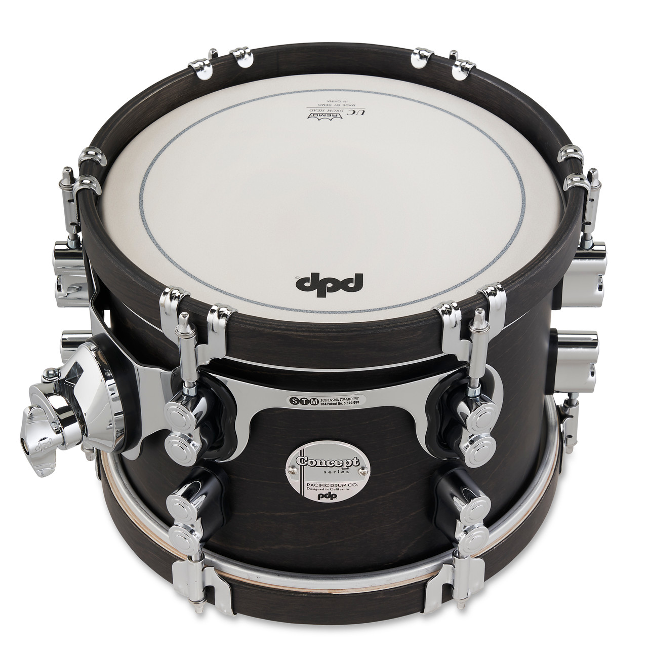 PDP Concept Classic 7x10 Tom in Ebony Stain with matching ebony hoops and maple shell construction - vintage tone and style - Musician Madness