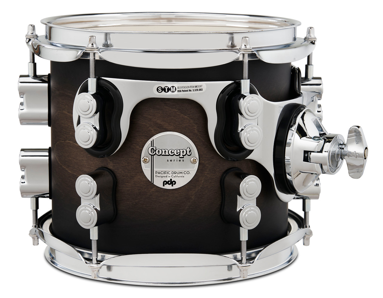 PDP Concept Maple 7x8 Suspended Tom Satin - Charcoal Burst Lacquer with Chrome Hardware (PDCM0708STSCB) | Musician Madness