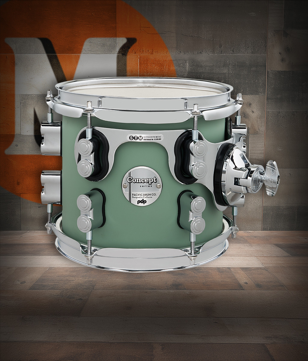 PDP Concept Maple 7x8 Suspended Tom in Satin Seafoam Finish Ply with chrome hardware and maple shell - bright tone and modern design - Musician Madness