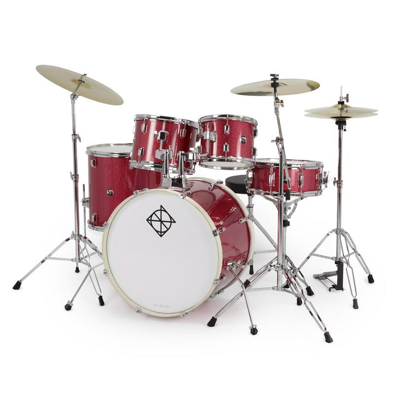 Dixon Spark 5-Piece Drum Set in Wine Red finish (PODSP522C1SWR) – complete outfit with hardware and cymbals – perfect for beginners – Musician Madness