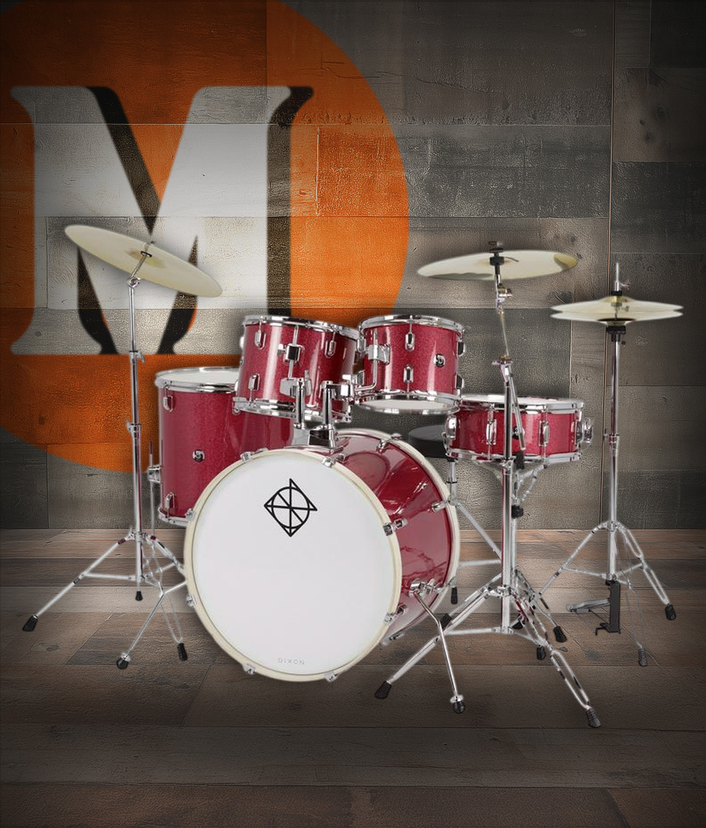 Dixon Spark 5-Piece Drum Set in Wine Red finish (PODSP522C1SWR) – complete outfit with hardware and cymbals – perfect for beginners – Musician Madness