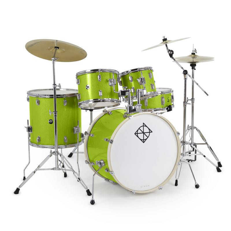 Dixon Spark 5-Piece Drum Set in Key Lime Sparkle finish (PODSP522C1SKLS) â€“ complete outfit with hardware and cymbals â€“ beginner-friendly drum kit â€“ Musician Madness