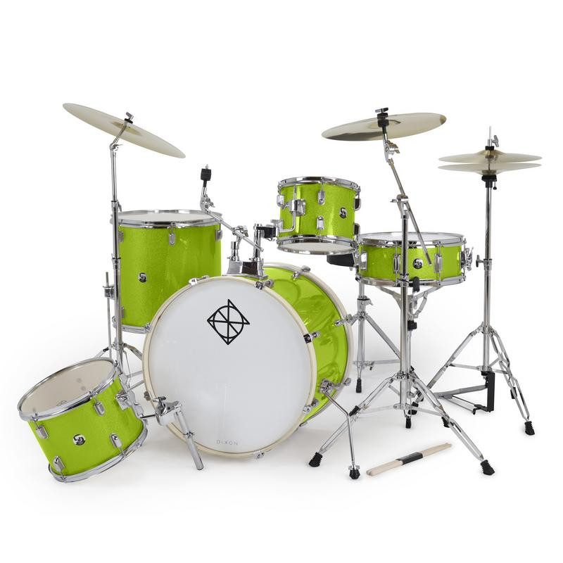 Dixon Spark 5-Piece Drum Set in Key Lime Sparkle finish (PODSP522C1SKLS) – complete outfit with hardware and cymbals – beginner-friendly drum kit – Musician Madness