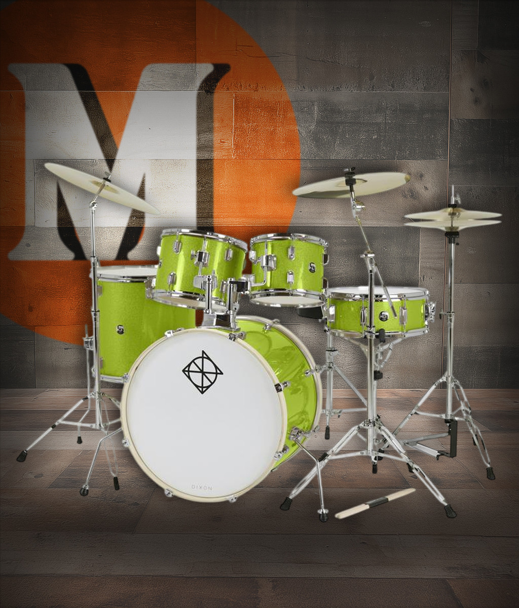 Dixon Spark 5-Piece Drum Set in Key Lime Sparkle finish (PODSP522C1SKLS) â€“ complete outfit with hardware and cymbals â€“ beginner-friendly drum kit â€“ Musician Madness