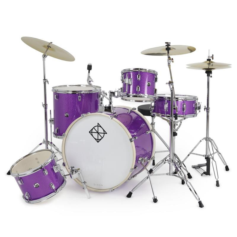 Dixon Spark 5-Piece Drum Set in Purple Sparkle finish (PODSP522C1SPPS) – complete outfit with cymbals and hardware – beginner drum kit – Musician Madness