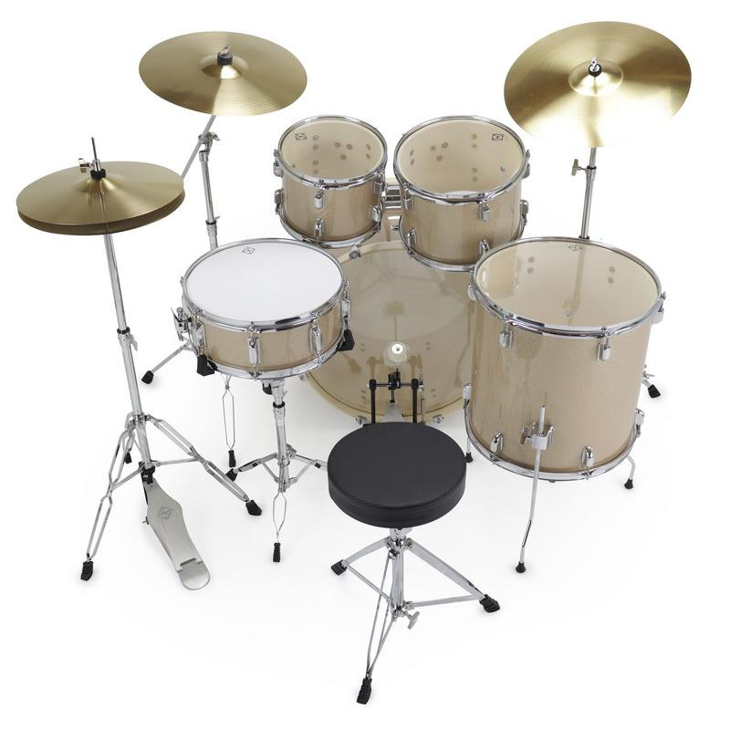 Dixon Spark 5-Piece Drum Set in Champagne Sparkle finish (PODSP522C1SGG) â€“ complete outfit with cymbals and hardware â€“ beginner-friendly drum kit â€“ Musician Madness