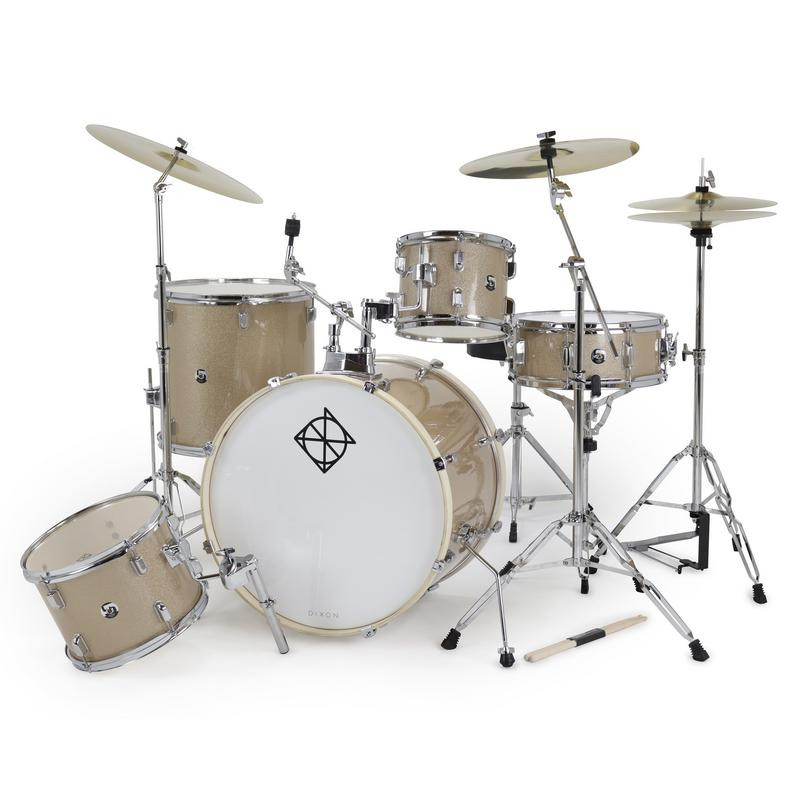 Dixon Spark 5-Piece Drum Set in Champagne Sparkle finish (PODSP522C1SGG) – complete outfit with cymbals and hardware – beginner-friendly drum kit – Musician Madness