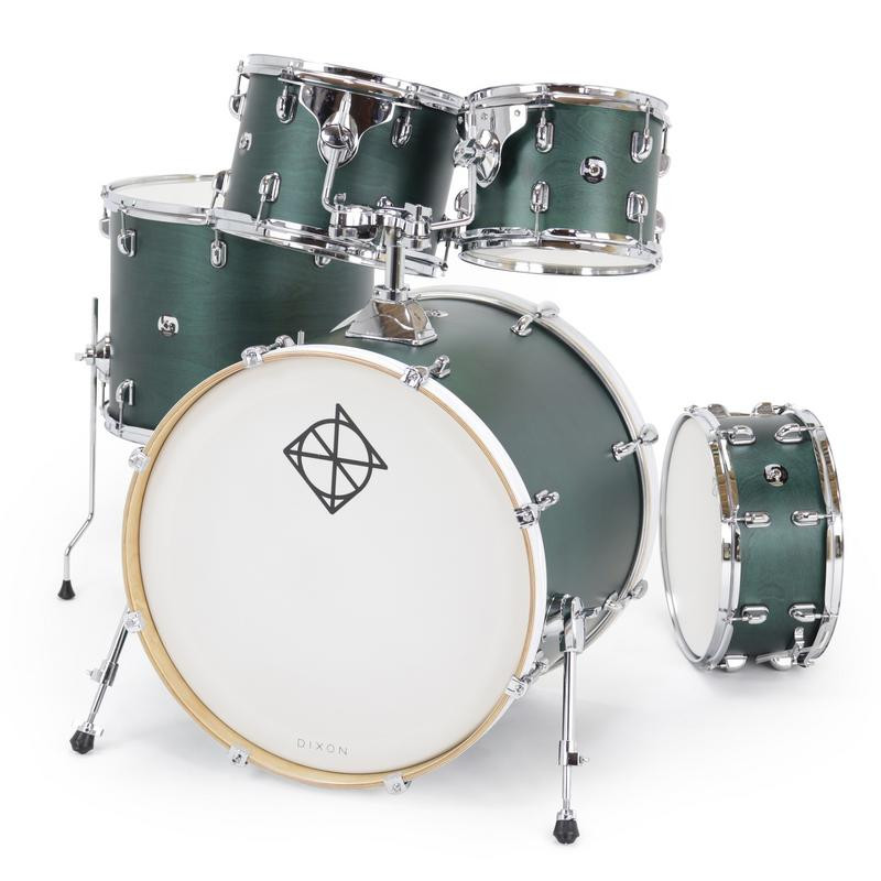 Dixon Spark Birch 5-Piece Shell Pack in See Through Green finish (PODSPB522STG) with bright birch shells â€“ punchy tone and bold modern look â€“ Musician Madness