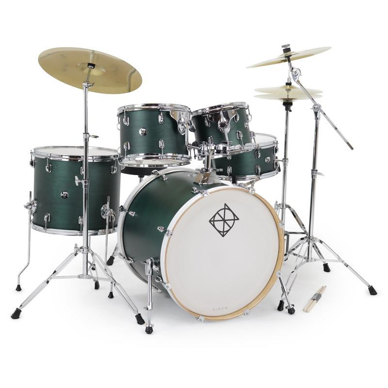 Dixon Spark Birch 5-Piece Shell Pack in See Through Green finish (PODSPB522STG) with bright birch shells â€“ punchy tone and bold modern look â€“ Musician Madness