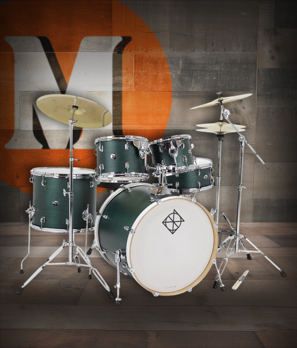 Dixon Spark Birch 5-Piece Shell Pack in See Through Green finish (PODSPB522STG) with bright birch shells – punchy tone and bold modern look – Musician Madness