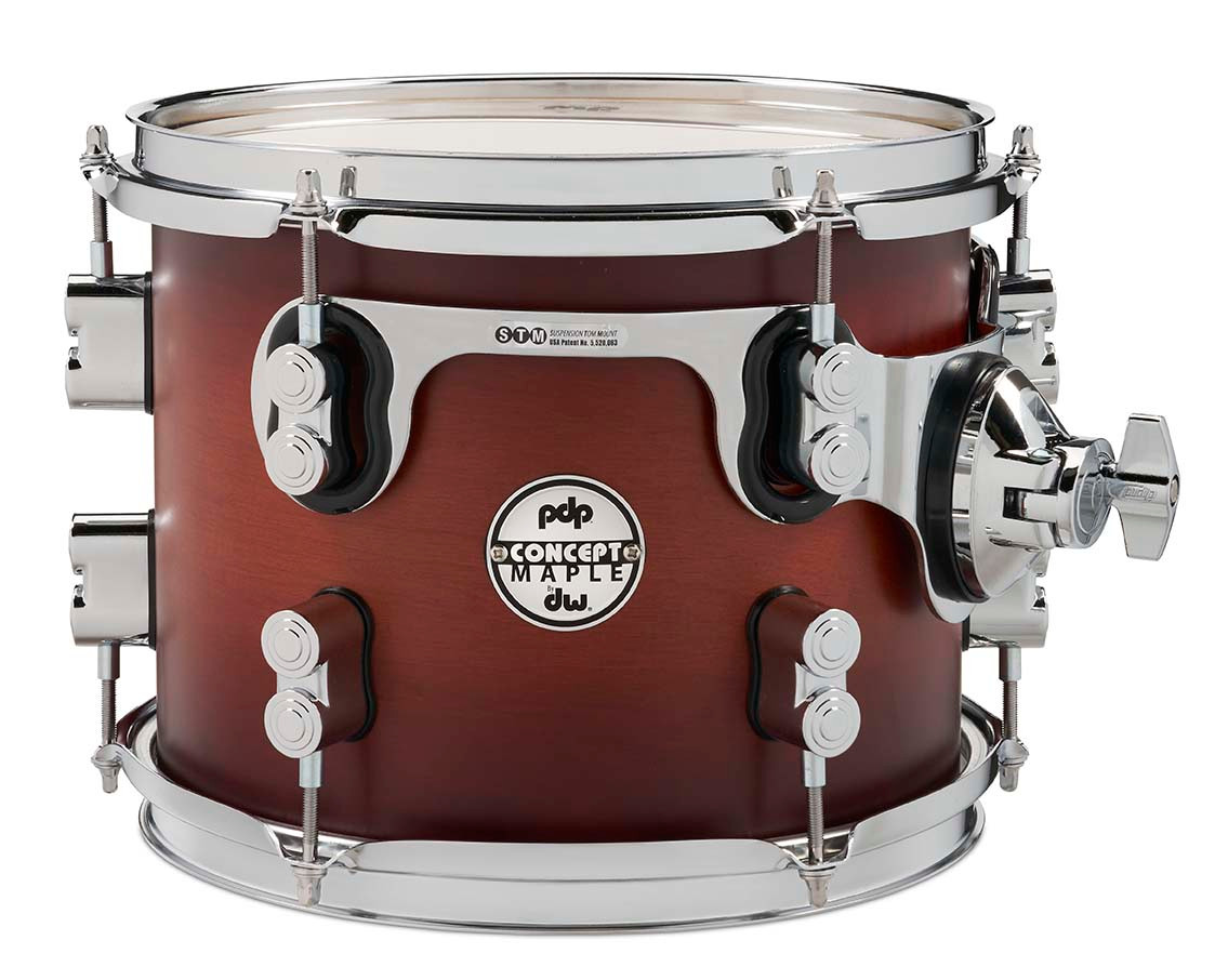 PDP Concept Series Maple Suspended Tom, 8x10 - Satin Tobacco Burst w/Chrome Hardware (PDCM0810STSTB) | Musician Madness