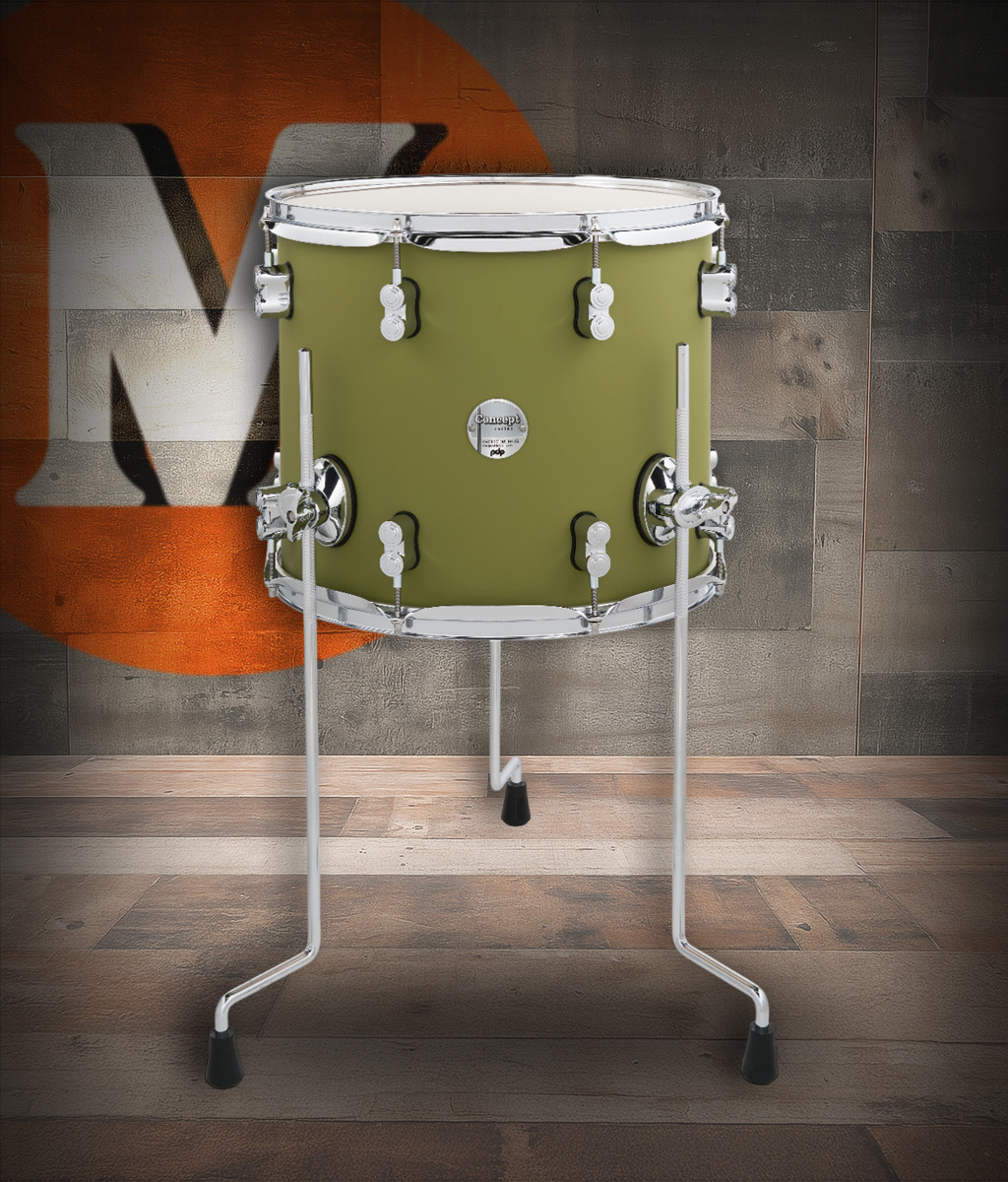 PDP Concept Maple 12x14 Floor Tom - Satin Olive Finish Ply w/ Chrome Hardware (PDCM1214TTSO) | Musician Madness