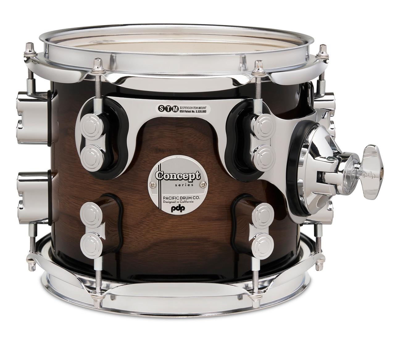 PDP Concept Series Maple Exotic Tom, 7x8W - Walnut to Charcoal Burst (PDCMX0708STWC) | Musician Madness