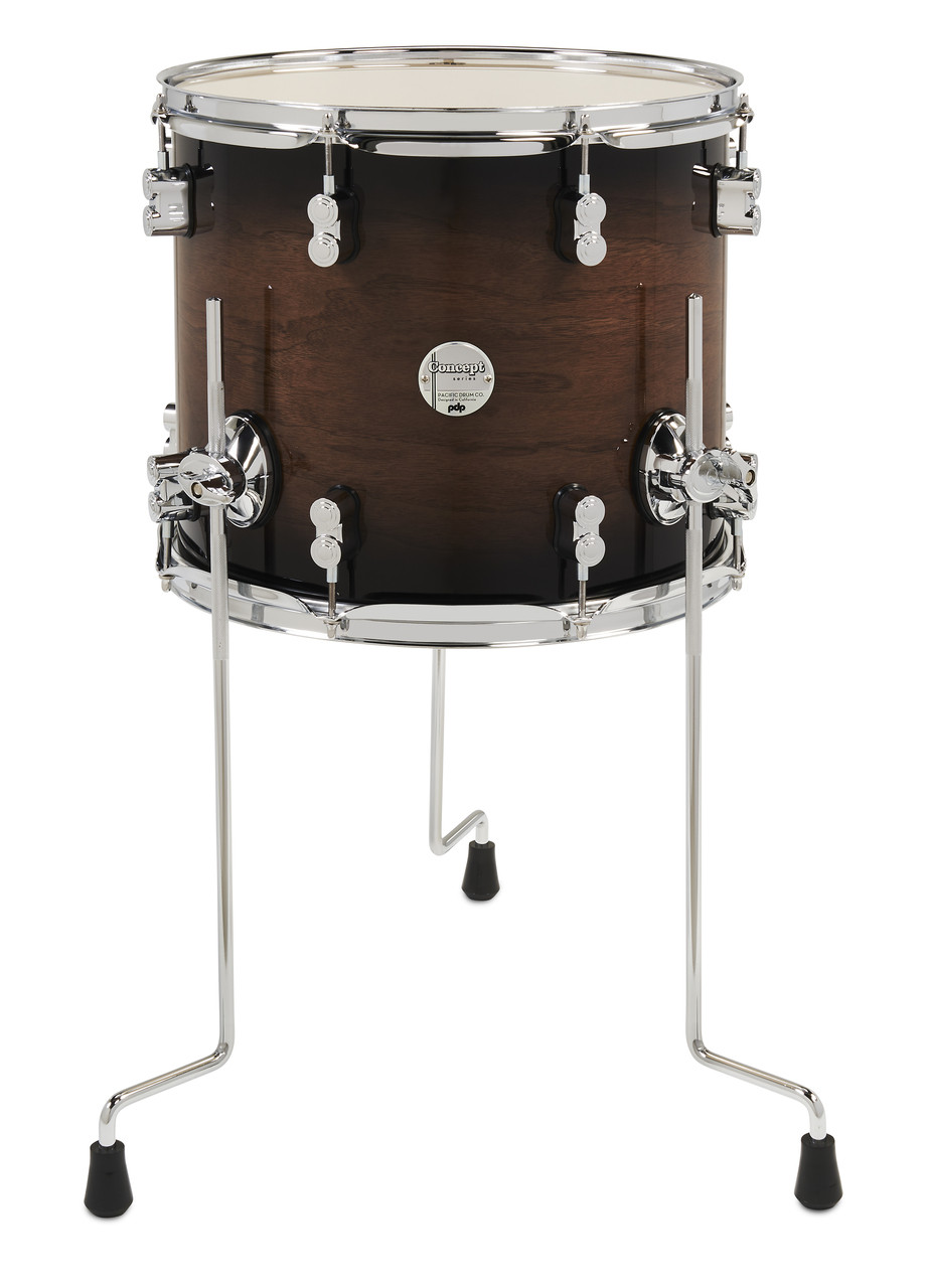 PDP Concept Series Maple Exotic Floor Tom, 12x14 - Walnut to Charcoal Burst w/ Chrome Hardware (PDCMX1214TTWC) | Musician Madness