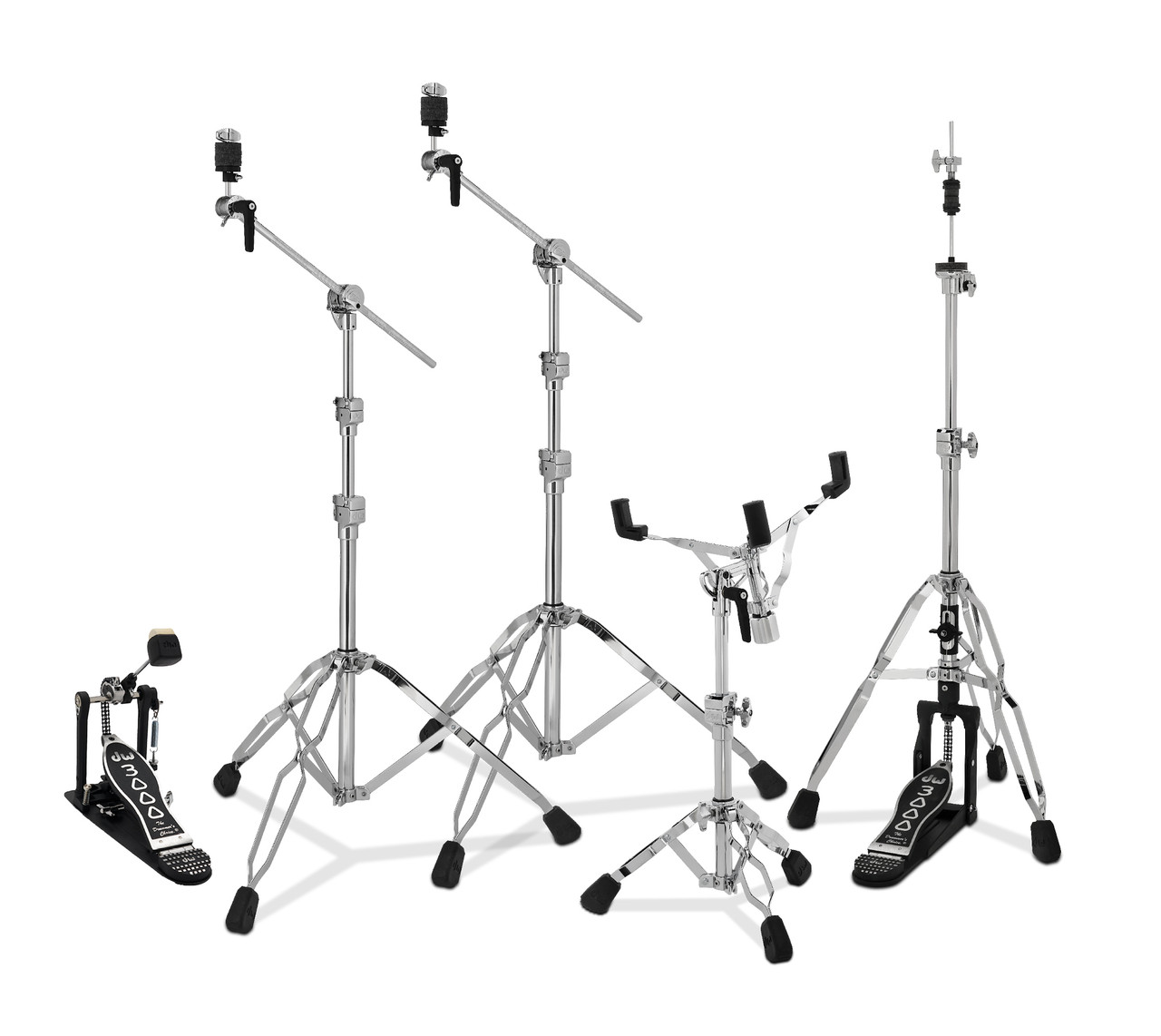 DW 3000 Series 5-Piece Hardware Pack (DWCP3000PKA2) - includes hi-hat, snare, and cymbal stands with bass drum pedal - durable professional DW hardware - Musician Madness