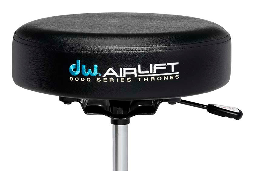 DW 9000 Series Airlift Round Top Drum Throne (DWCP9100AL) – hydraulic adjustable drum seat with padded round cushion and double-braced base – Musician Madness