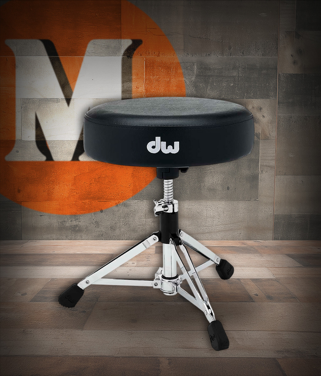 DW 9000 Series Low Tripod Round Top Drum Throne (DWCP9101) – low-profile padded seat with sturdy double-braced base for compact drumming comfort – Musician Madness