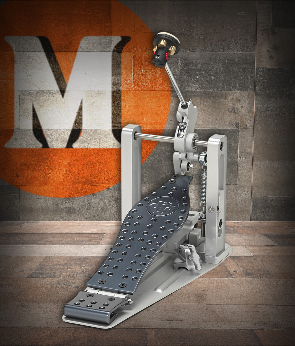 DW MFG Series Machined Direct Drive Single Pedal with carry bag, featuring precision-machined aluminum construction, direct drive linkage, and adjustable components for professional drummers.